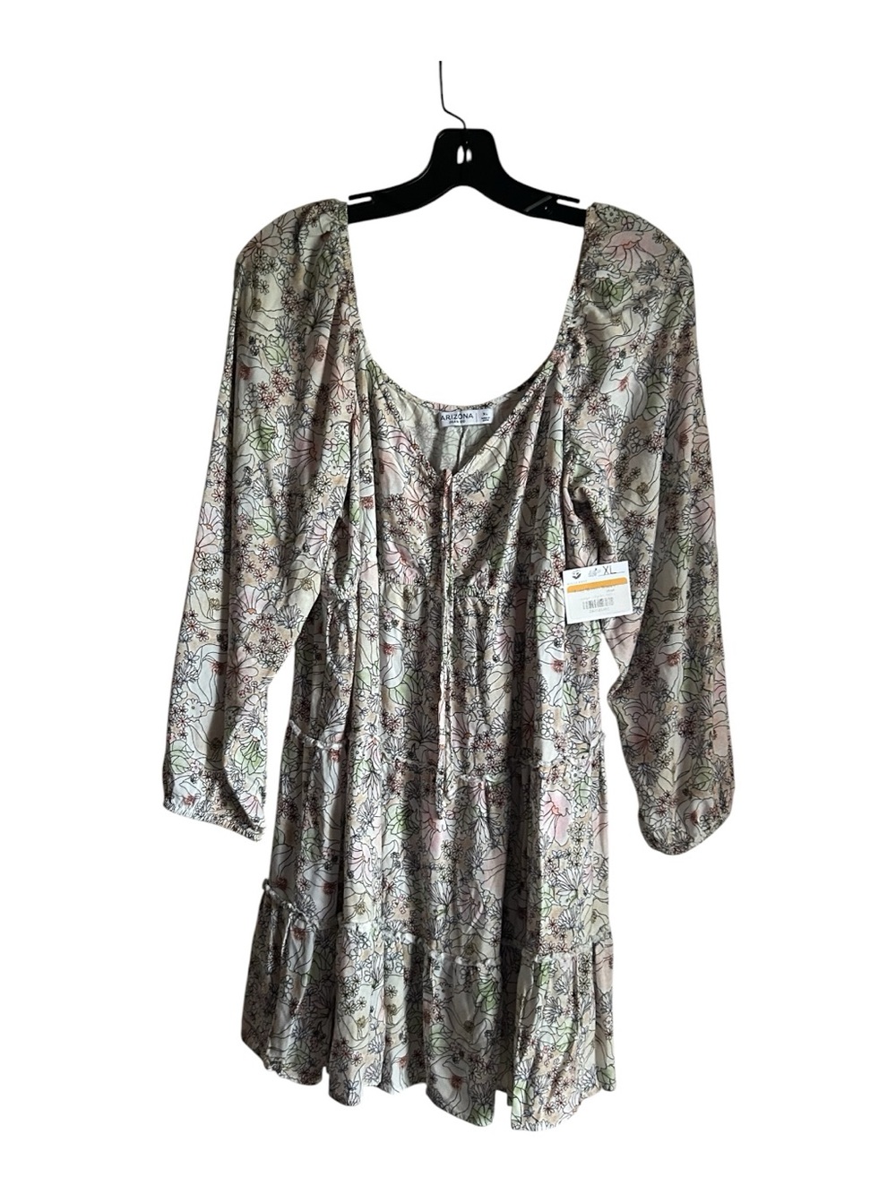 Arizona Jean Company Size XL Neutral Multi Floral Long Sleeve Tiered Dress